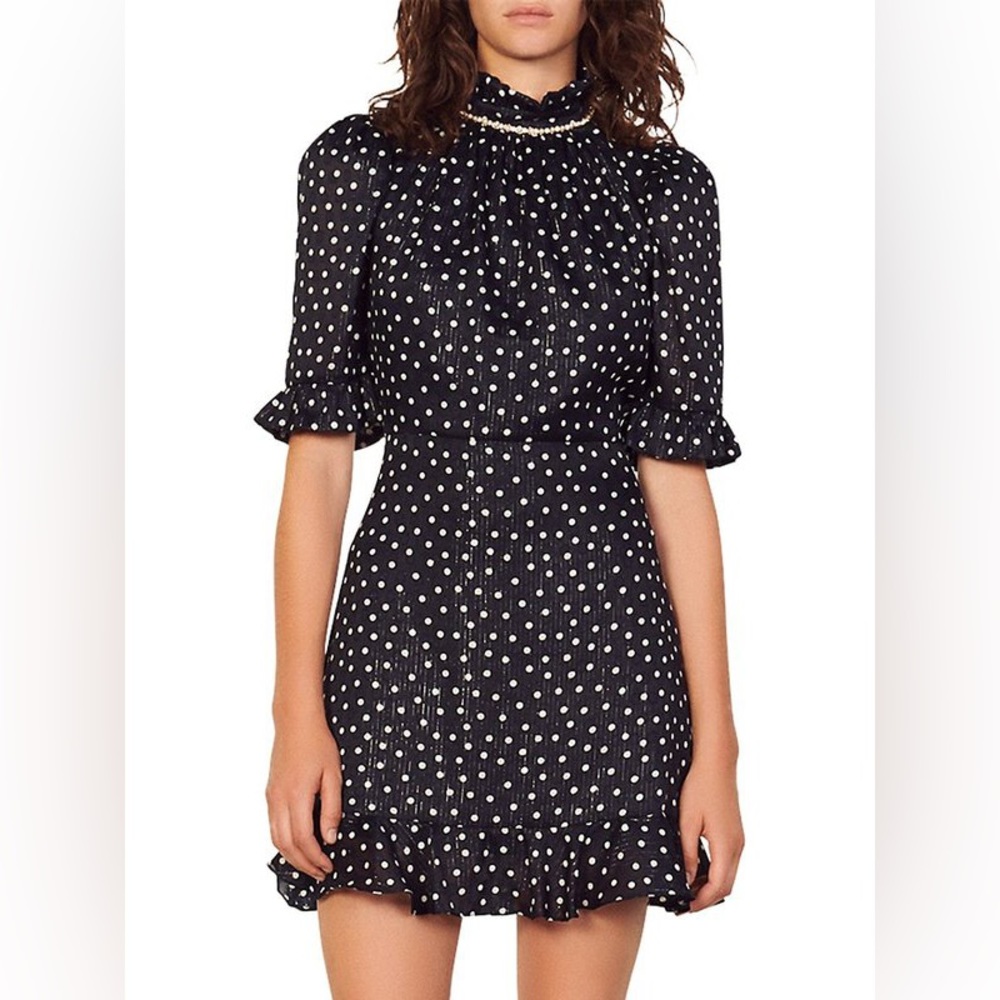 Sandro Pear embellished polka dot mini dress